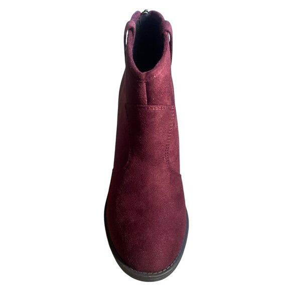 Cambridge Select Rich Burgundy Suede Ankle Boot – Chunky Heel • Slip-On Style - Picture 5 of 8
